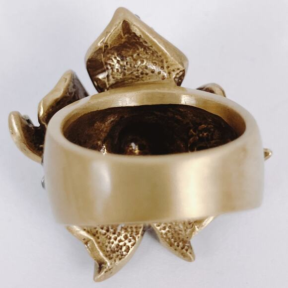 Signed Heidi Daus Gold Tone Floral Flower Rhinestone Cocktail Ring 6.75 Vintage - Picture 12 of 16